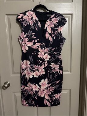 connected apparel Navy Dress with Pink Floral Print